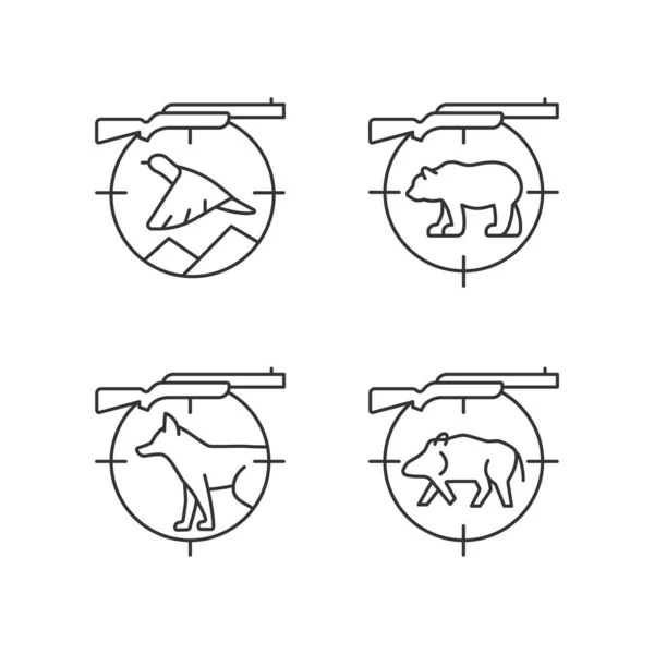 Grote Kleine Game Jacht Lineaire Pictogrammen Ingesteld Jachtwapen Everzwijn Hert — Stockvector