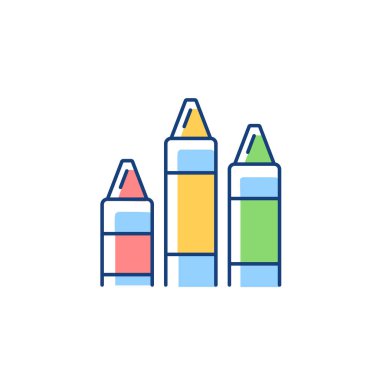 RGB renk simgesi. Sanat sınıfı. Çizim ve boyama için kullan. Parafin balmumu ve renk pigmenti. İlkokul için öğretmenlik malzemeleri. İzole vektör çizimi. Basit doldurulmuş çizgi çizimi