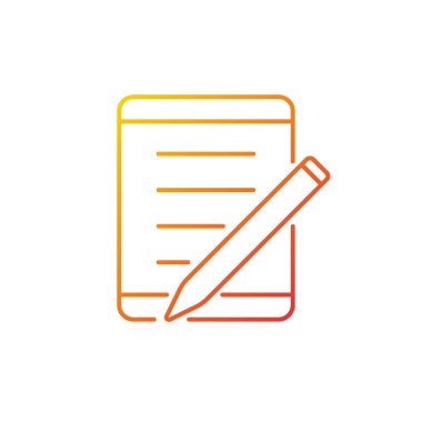 Okul gradyan doğrusal vektör simgesi için tablet. Taşınabilir kişisel bilgisayar. Üniversite öğrencileri için bir cihaz. İnce çizgi renk sembolü. Modern tarz pictogram. Vektör izole çizimi