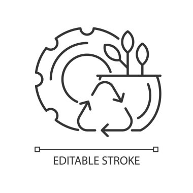 Geri dönüştürülmüş kauçuk ekiciler doğrusal simge. Sıfır israf yaşam tarzı. Çevre dostu saksılar. İnce çizgi özelleştirilebilir illüstrasyon. Contour sembolü. Vektör izole çizim. Düzenlenebilir vuruş