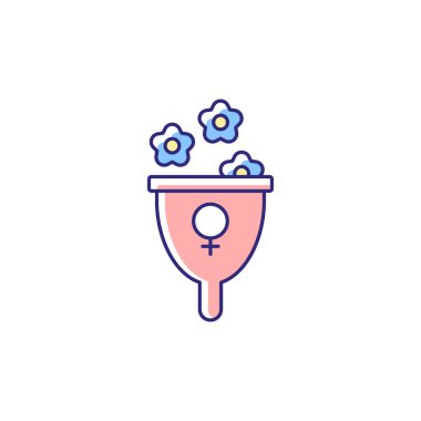 Kadınlık sembolü RGB renk simgesi. Kadın gücünü ve nezaketini temsil ediyor. Feminist terapi. Kadınların refahını destekleyin. Kız gücü. Kız kardeşlik. İzole vektör çizimi. Basit doldurulmuş çizgi çizimi