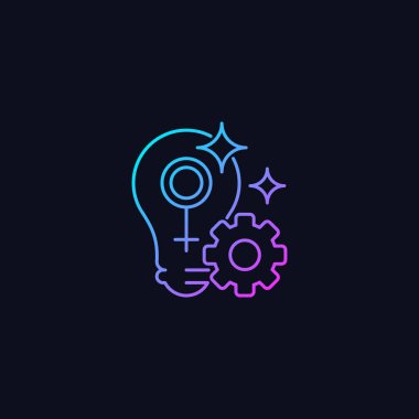 Karanlık tema için potansiyel kadın vektör simgesini tamamla. Feminist aktivist. Kadın statüsü yükseltiliyor. İnce çizgi renk sembolü. Modern tarz pictogram. Vektör izole çizimi