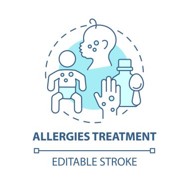 Alerjiler mavi konsept ikonu tedavi eder. Alerji reaksiyonu soyut fikir ince çizgi çizimi. İlaç al. Doktor kontrolü. Vektör izole edilmiş dış hat renk çizimi. Düzenlenebilir vuruş