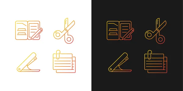 Office Stationery Supplies Gradient Icons Set Dark Light Mode Tools — Stock Vector