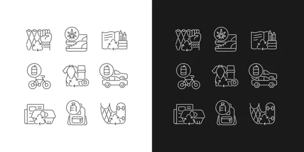Reducing Waste Linear Icons Set Dark Light Mode Upcycling Products — Stock Vector