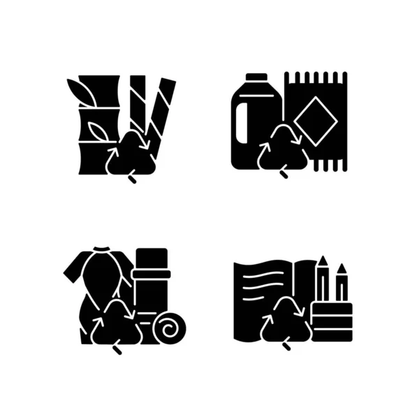 Reduce Environmental Pollution Black Glyph Icons Set White Space Compostable — Stock Vector