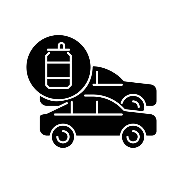 Carros Feitos Aço Reciclado Ícone Glifo Preto Veículos Latas Alumínio — Vetor de Stock