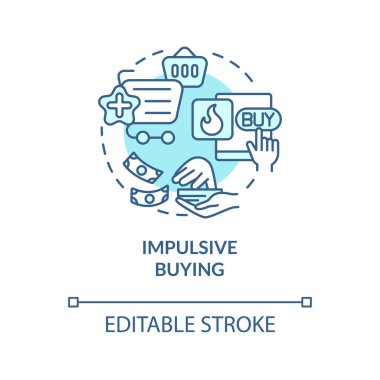 Dürtüsel olarak mavi konsept simgesi alıyor. Satın almadan önce almaya karar ver. Planlanmamış, soyut, ince çizgi çizimi. Vektör izole edilmiş dış hat renk çizimi. Düzenlenebilir vuruş