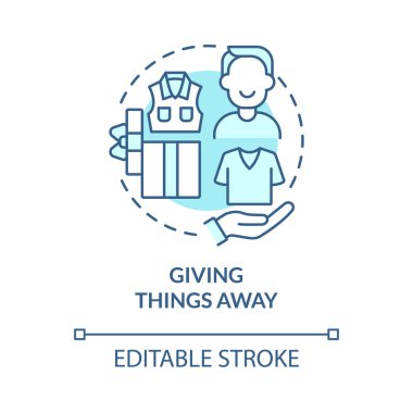 Bir şeyleri mavi konsept ikonu vererek. İhtiyacınız olmayan şeyleri bağışlayın ve hediye edin. Sorumlu tüketim soyut fikri ince çizgi çizimi. Vektör izole edilmiş dış hat renk çizimi. Düzenlenebilir vuruş
