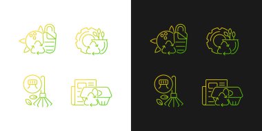 Processing recycled material gradient icons set for dark and light mode. Sustainable camping gear. Thin line contour symbols bundle. Isolated vector outline illustrations collection on black and white vector Processing recycled material gradient icons set for dark and light mode. Sustainable camping gear. Thin line contour symbols bundle. Isolated vector outline illustrations collection on black and white vector