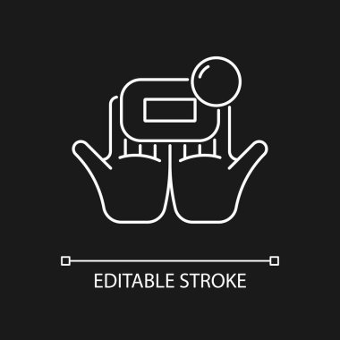 Koyu renk tema için tuğla sabun beyaz doğrusal simge ile yıkama. Bakterilere karşı etkilidir. İnce çizgi özelleştirilebilir illüstrasyon. Gece modu için izole vektör kontur sembolü. Düzenlenebilir vuruş