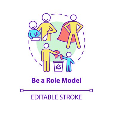 Rol modeli konsepti ikonu. Ebeveyn, çocuk soyut fikirlerinin ince çizgi çizimlerine bir örnektir. Ebeveyn etkisi. Bebek akıl sağlığı. Vektör izole edilmiş dış hat renk çizimi. Düzenlenebilir vuruş