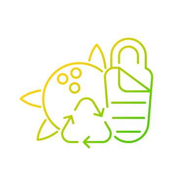 Hindistan cevizi kabuğu gradyan doğrusal vektör ikonundan uyku tulumu. Sürdürülebilir kamp malzemeleri. Çevre dostu kumaşlar. İnce çizgi renk sembolü. Modern tarz pictogram. Vektör izole çizimi