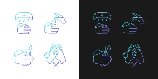 Richtige Handwaschgradienten Symbole Für Den Dunklen Und Hellen Modus Handtrocknungsmethode — Stockvektor