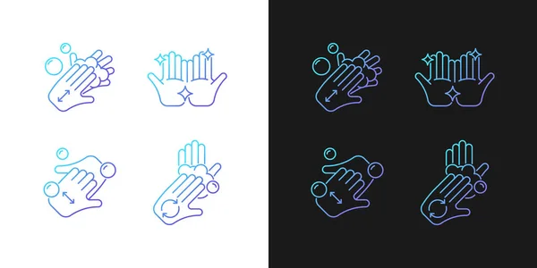 Instructions Lavage Des Mains Icônes Dégradées Réglées Pour Mode Sombre — Image vectorielle