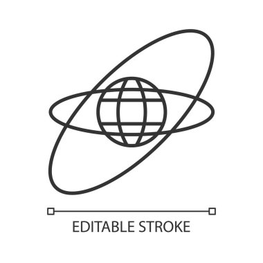 Uydu yörüngeleri, yörüngeler doğrusal simge. Jeostatik yörünge. Alçak, Orta, Yüksek Dünya yörüngesi. İnce çizgi özelleştirilebilir illüstrasyon. Contour sembolü. Vektör izole çizim. Düzenlenebilir vuruş