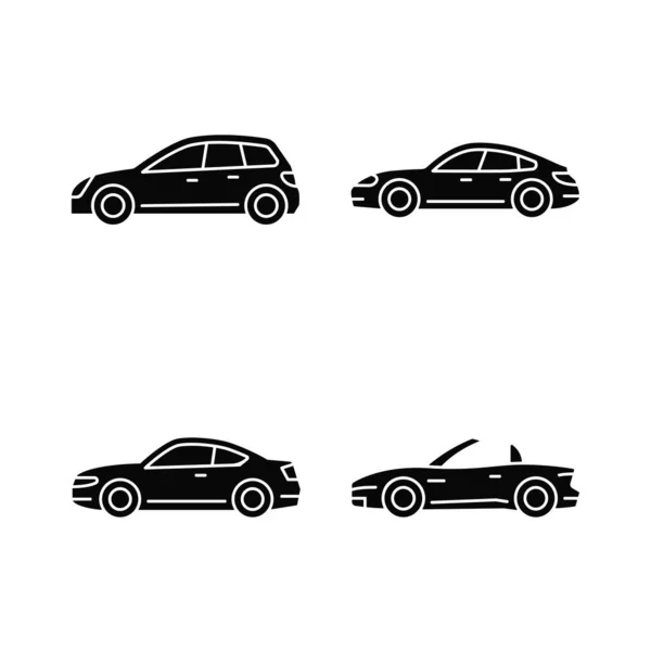 Πρακτικά Σπορ Αυτοκίνητα Μαύρο Glyph Εικόνες Που Λευκό Χώρο Μοντέλο — Διανυσματικό Αρχείο
