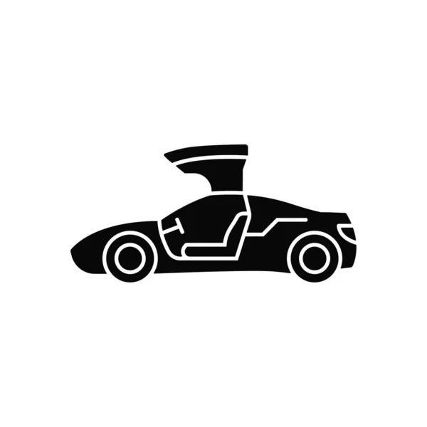 車の黒のグリフアイコンを有効にします 落下ドアが上に開く自動車 スポーツカーのためのスタイリッシュなソリューション 白い空間にシルエットのシンボル ベクトル分離図 — ストックベクタ