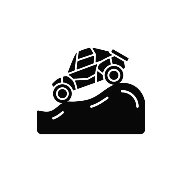 オフロードレース黒のグリフアイコン 改造車の運転 即席のルートに沿ってレース 舗装されていない道路や砂漠の競争 白い空間にシルエットのシンボル ベクトル分離図 — ストックベクタ