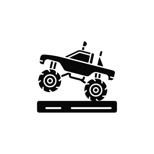 Monster Truck Racen Zwarte Glyph Pictogram Pickup Met Grote Banden — Stockvector