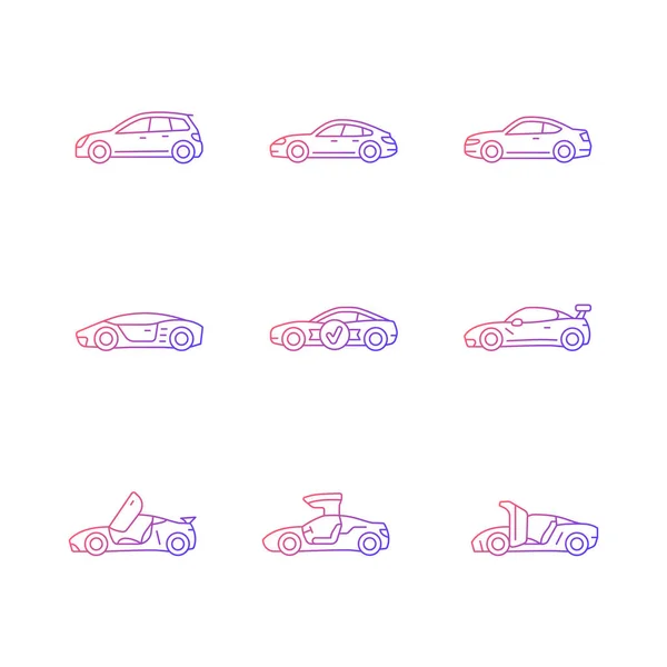 Deportes Modelos Coches Gradiente Vector Lineal Iconos Conjunto Diseños Puertas — Archivo Imágenes Vectoriales