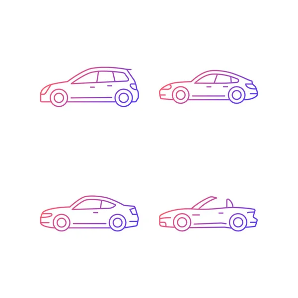 Practical Sports Cars Gradient Linear Vector Icons Set Hatchback Model — Stock Vector