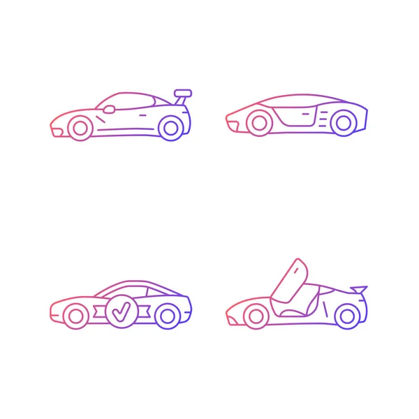 Набор Градиентных Линейных Векторных Значков Моделей Гоночных Автомобилей Индивидуальный Автомобиль — стоковый вектор
