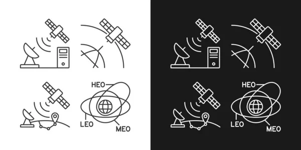 Lineaire Pictogrammen Voor Radionavigatie Satelliet Ingesteld Voor Donkere Lichte Modus — Stockvector