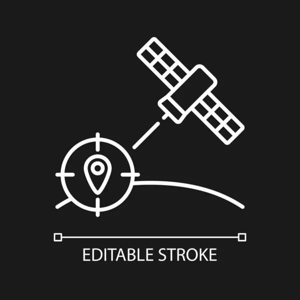 Navigation Icône Linéaire Blanche Satellite Pour Thème Sombre Système Radionavigation — Image vectorielle