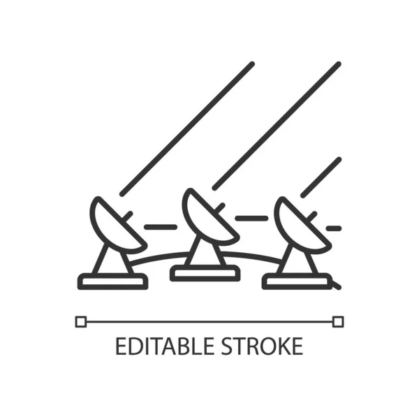 Lineares Symbol Des Bodensatellitensystems Globale Telekommunikation Signalempfangsschüssel Satellit Thin Line — Stockvektor