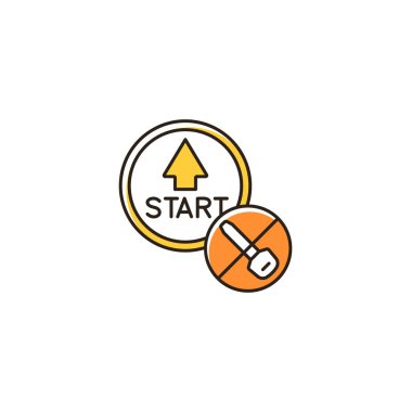 Düğmeye bas RGB renk simgesini başlat. Anahtarsız ateşleme teknolojisi. Uzaktan kumandalı bir araç. Otomotiv özelliği. Güvenlik önlemi. Akıllı anahtar. İzole vektör çizimi. Basit doldurulmuş çizgi çizimi