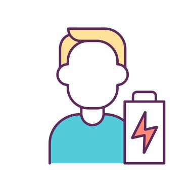 Düşük enerji seviyesi RGB renk simgesi. Angarya ve sıkı çalışma yorgunluğa yol açar. Stres ve endişe. Para, zaman ve enerji harca. İzole vektör çizimi. Basit doldurulmuş çizgi çizimi