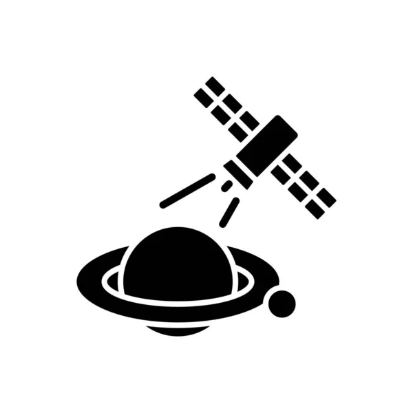 Planeten Observatieproces Zwart Glyph Icoon Planetaire Anomalieën Vastleggen Met Satellieten — Stockvector