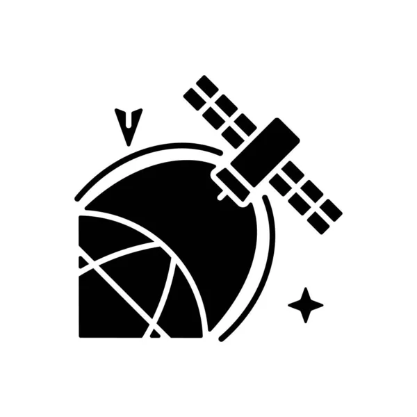 Satellietlocatie Ruimte Zwarte Hiëroglief Pictogram Artifiele Sateliet Positionering Status Conditie — Stockvector