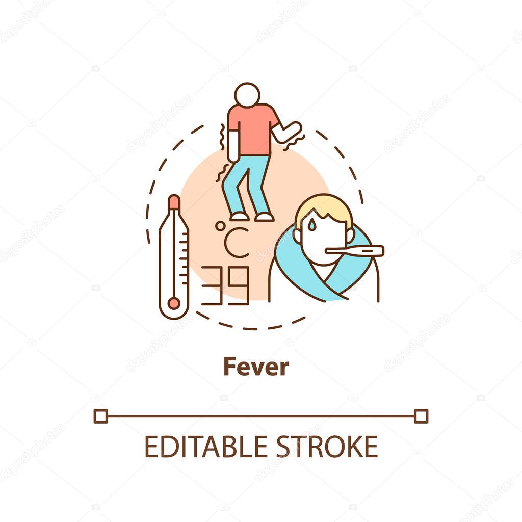 Fever concept icon. High temperature and sweating lead to water loss. Flu chills. Dehydration abstract idea thin line illustration. Vector isolated outline color drawing. Editable stroke