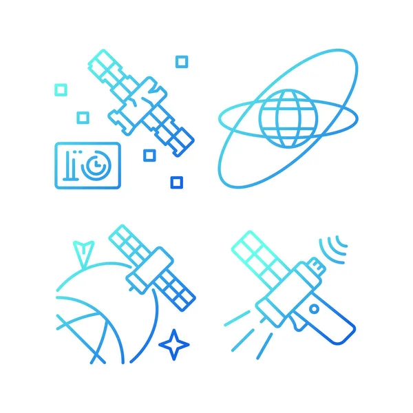 Satellites Dans Gradient Spatial Icônes Vectorielles Linéaires Réglées Emplacement Des — Image vectorielle