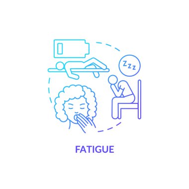 Yorgunluk mavi gradyan konsept simgesi. Sıvı ve elektrolit kaybı yorgunluğa neden olabilir. Düşük enerji ve zayıflık. Susuzluk soyut fikir ince çizgi çizimi. Vektör izole edilmiş dış çizgi renk çizimi.