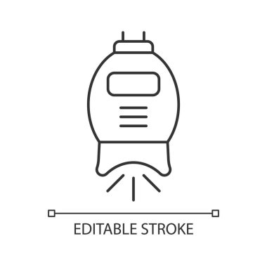 Diş beyazlatma makinesi doğrusal simgesi. Diş sağlığı. Derin diş temizliği. Profesyonel tedavi. İnce çizgi özelleştirilebilir illüstrasyon. Contour sembolü. Vektör izole çizim. Düzenlenebilir vuruş