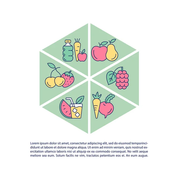 健康食品概念线图标与文字 具有复制空间的Ppt页向量模板 小册子 通讯设计元素 蔬菜中水分含量的线形图解 — 图库矢量图片