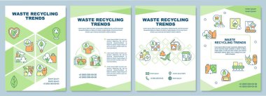 Atık geri dönüşüm eğilimleri broşür şürü. Atık yönetimi sorunu. Broşür, broşür, broşür baskısı, doğrusal simgelerle kaplama tasarımı. Sunum için vektör düzenleri, yıllık raporlar, reklam sayfaları