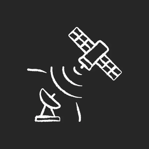Satellite Signal Chalk White Icon Dark Background Signal Receiving Dish — Stock Vector