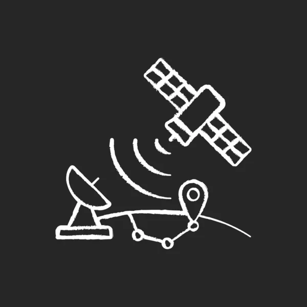 Global Positioning System Chalk White Icon Dark Background Artificial Satellite — Stock Vector