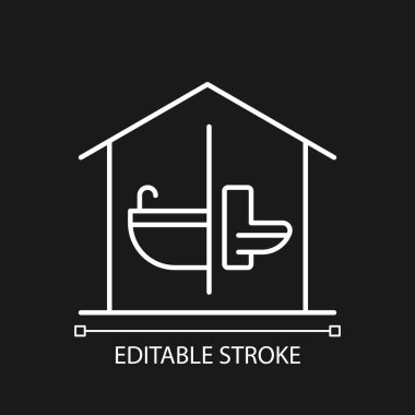 Temizlik tesisleri koyu renk tema için beyaz doğrusal simge oluşturur. Hijyenik durum bakımı. İnce çizgi özelleştirilebilir illüstrasyon. Gece modu için izole vektör kontur sembolü. Düzenlenebilir vuruş