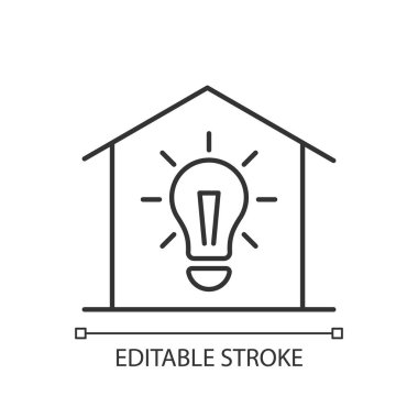 Doğrusal simge ışıklandırılıyor. Minimum aydınlatma standartları. Elektrik şebekesi. Doğal ışık sağlıyor. İnce çizgi özelleştirilebilir illüstrasyon. Contour sembolü. Vektör izole çizim. Düzenlenebilir vuruş