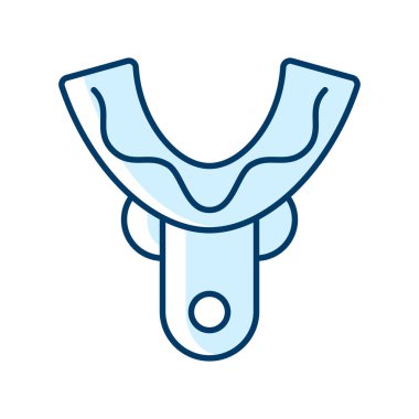 İzlenim tepsisi RGB renk simgesi. Diş protezi yapısı. Ağız ameliyatı. Diş implantolojisi. Oral yapılar üretiyor. Kopya oluştur. İzole vektör çizimi. Basit doldurulmuş çizgi çizimi