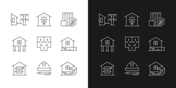 Règles Sécurité Bâtiment Icônes Linéaires Réglées Pour Mode Sombre Lumineux — Image vectorielle