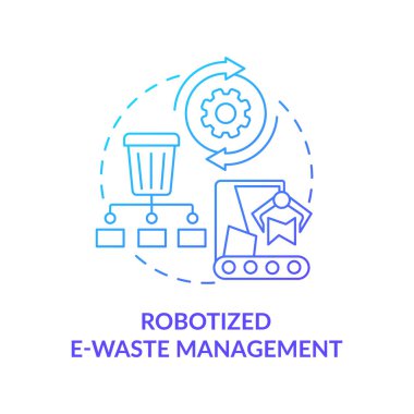 Robotlaştırılmış e-atık yönetimi çözüm konsepti simgesi. Doğa koruma. Atık atık fikirlerini azaltmak için yenilikçi teknolojiler ince çizgi çizimi. Vektör izole edilmiş dış çizgi renk çizimi