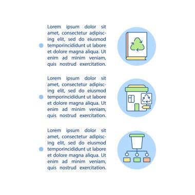 Konsept satır simgelerini metne göre ayıkla. Kopya uzayı ile PPT sayfa vektör şablonu. Broşür, dergi, gazete tasarımı. Beyaz üzerinde çöp tedavisi doğrusal illüstrasyonları