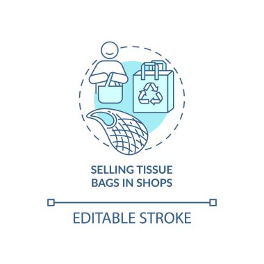 Dükkan konsepti ikonunda doku torbaları satmak. Şehir çözümü soyut fikir ince çizgi çizimi. Kirliliği azaltır. Tekrar kullanılabilir kumaş torbaları. Vektör izole edilmiş dış hat renk çizimi. Düzenlenebilir vuruş