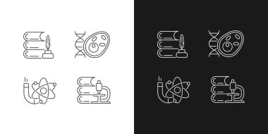 Okulun doğrusal simgelerindeki konuların çeşitliliği karanlık ve aydınlık moduna ayarlandı. İnsani bilimler ve uygulamalı bilimler. Özelleştirilebilir ince çizgi sembolleri. İzole vektör çizimi çizimleri. Düzenlenebilir vuruş